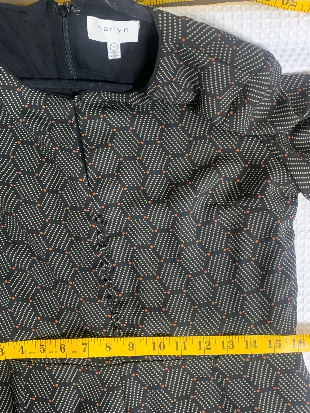 Anthropologie Harlyn Honeycomb Print Long-Sleeve Romper in Black & Cream - Picture 13 of 16